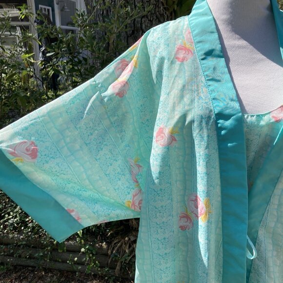 Contessa Di Roma Floral Peignior GOWN & Kimono ROBE 2pc Lot Satin Set Sz M Read - Picture 3 of 14